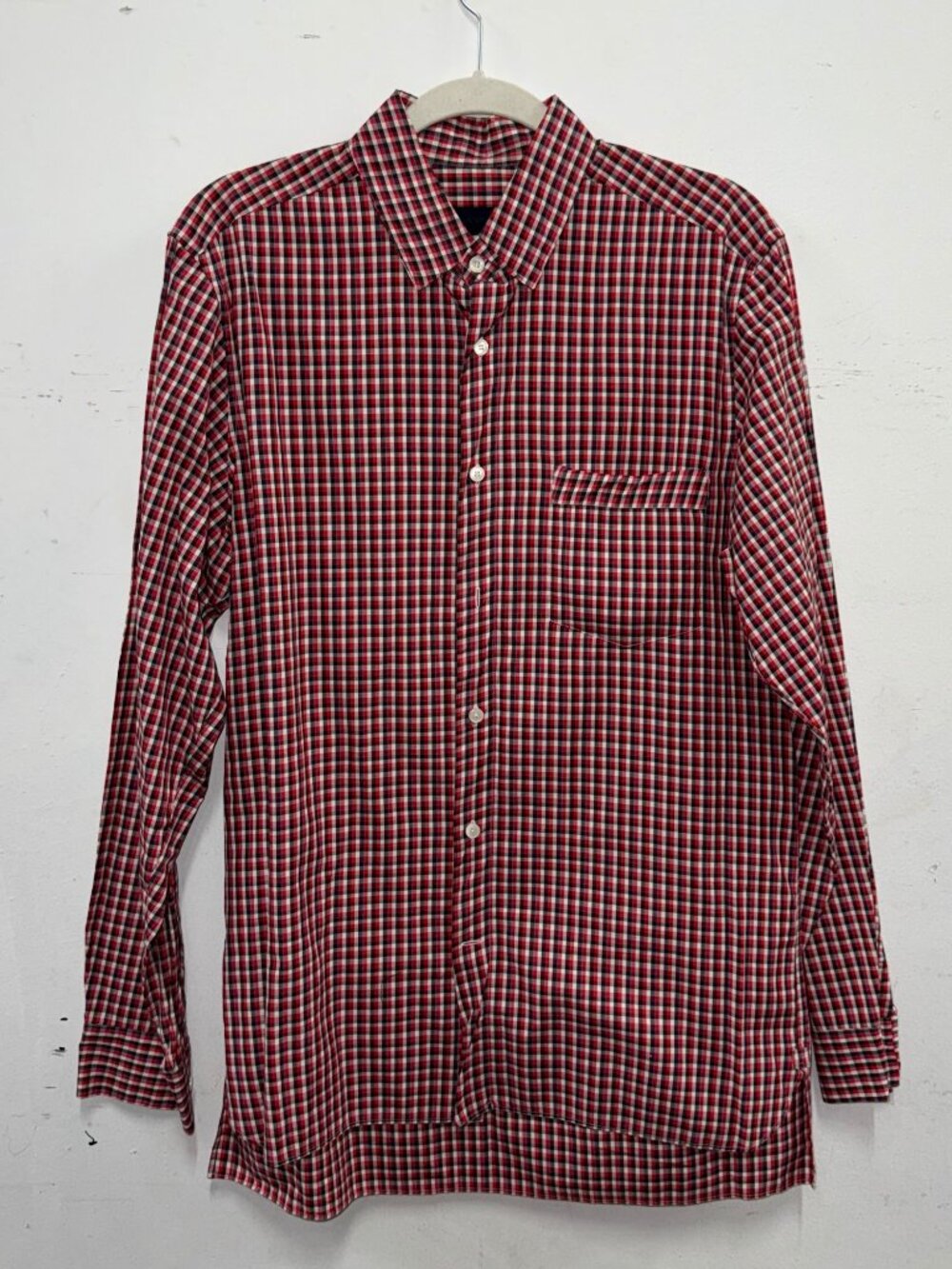 LANVIN RED WHITE BLACK GINGHAM BUTTN SHIRT COTTON